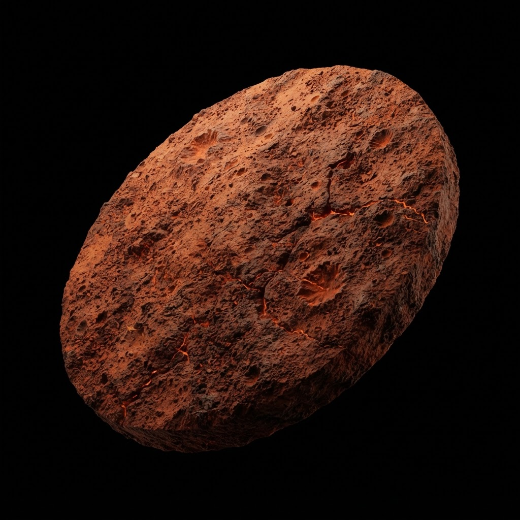 A cratered disc of rust red Mars rock